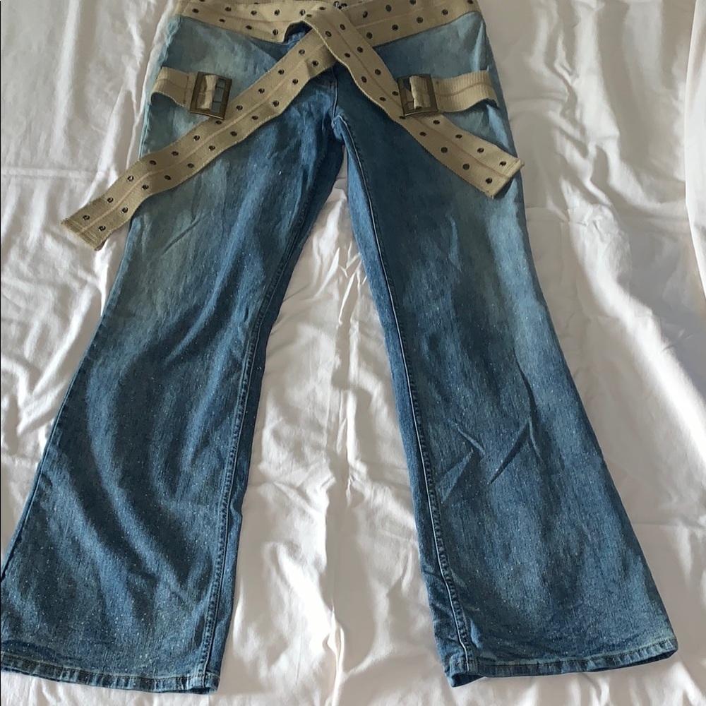 Women's Blue Jeans with Tan Belt